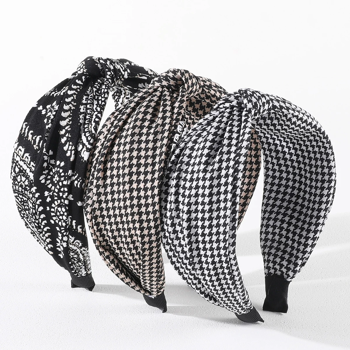 Vintage Houndstooth Headbands for Women Cross Knotted Hair Bands Hairband Wide Side Head Hoop Women Hair Accessories