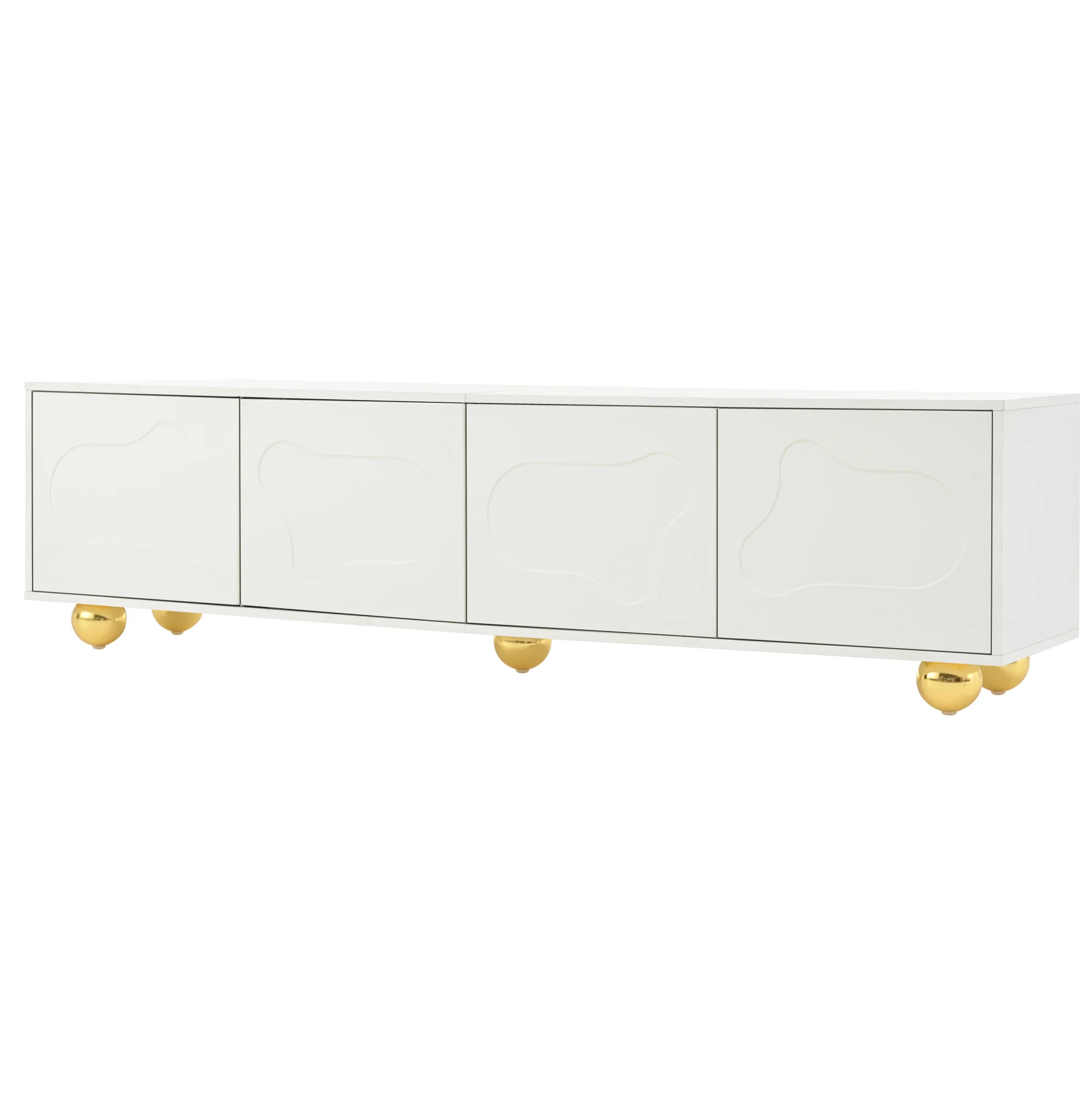 Meuble TV en forme de nuage 180x40x45 cm avec 2 armoires et 4 portes, blanc chaud, supporte jusqu'à 60 kg, convient aux téléviseurs de 75 pouces