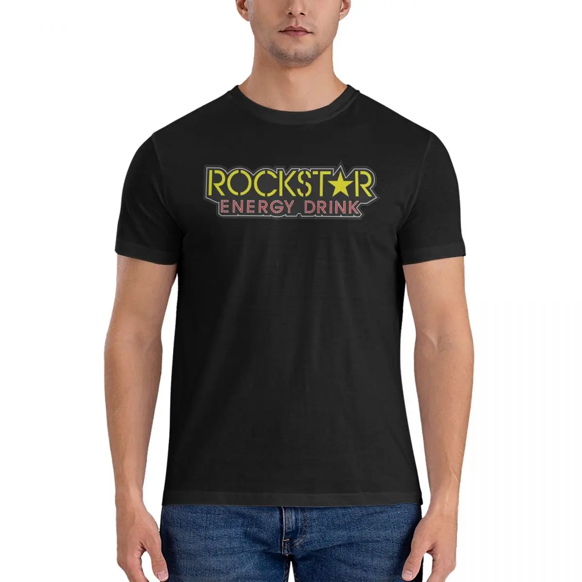 Rockstar مشروب الطاقة تي شيرت للرجال القطن المتضخم تي شيرت الرجال تيز قصيرة الجولة الرقبة ملابس الصيف بلايز S-6XL
