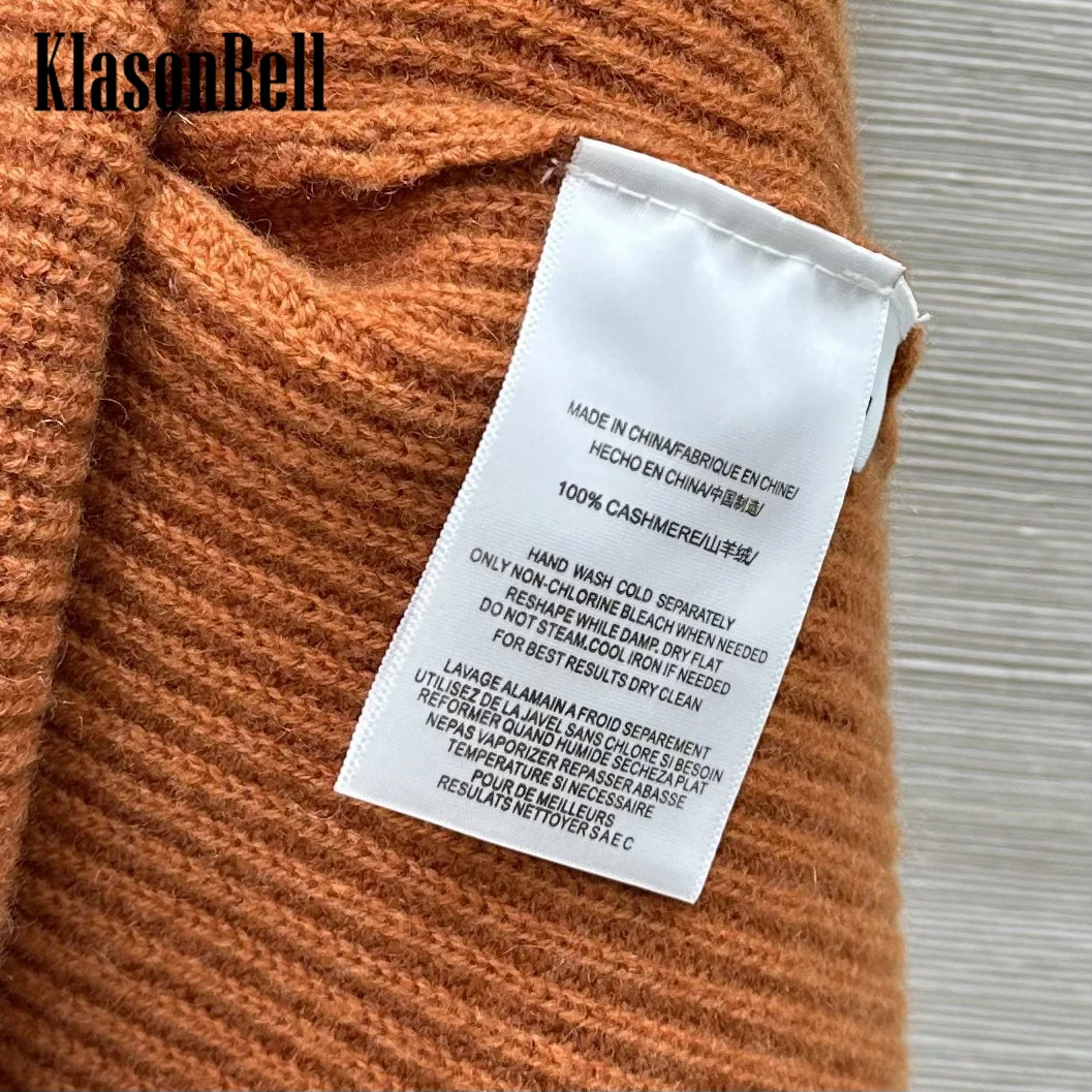 10.8 KlasonBell-Women Turtleneck Cashmere Knit Keep Warm Sweater Solid Jacquard Asymmetrical Hem Design Loose Jumpers