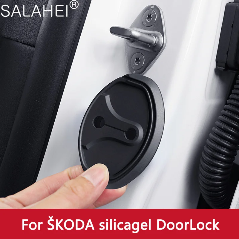 Silicone Car Door Lock Cover Anti-scratch Shock Absorber Cushion for Skoda Fabia Kodiaq GT Karoq Kamiq Octavia Auto Accessories