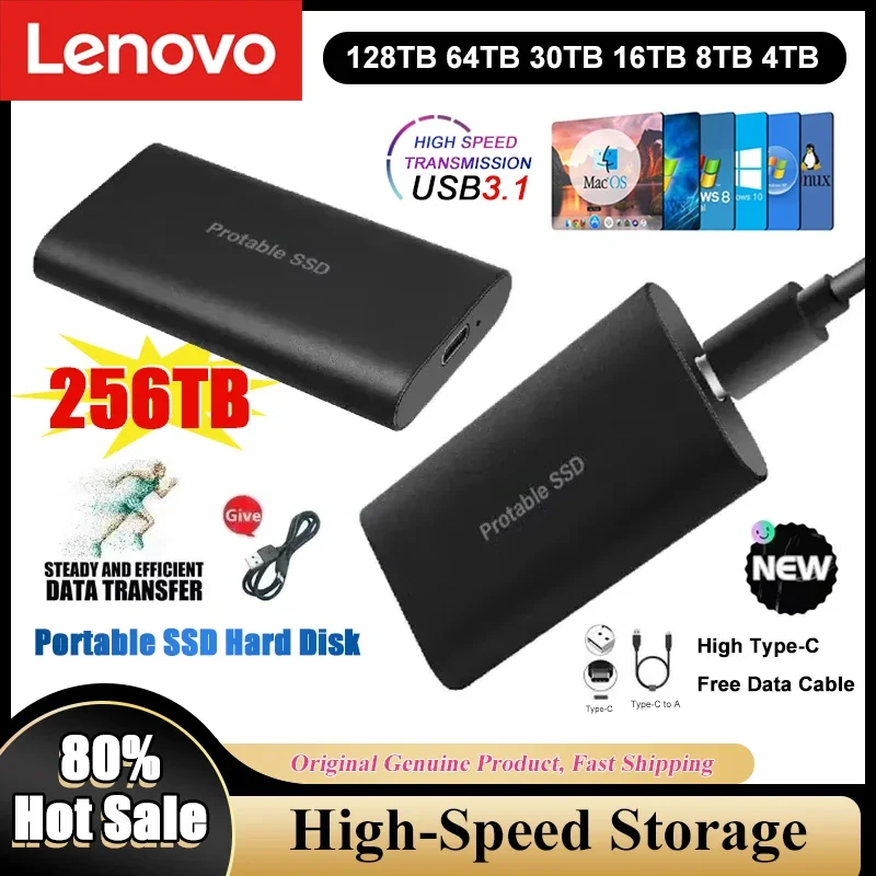 

Портативные твердотельные накопители Lenovo 2 ТБ, 4 ТБ, 8 ТБ: высокоскоростные SSD-диски большой емкости для ноутбуков/MAC