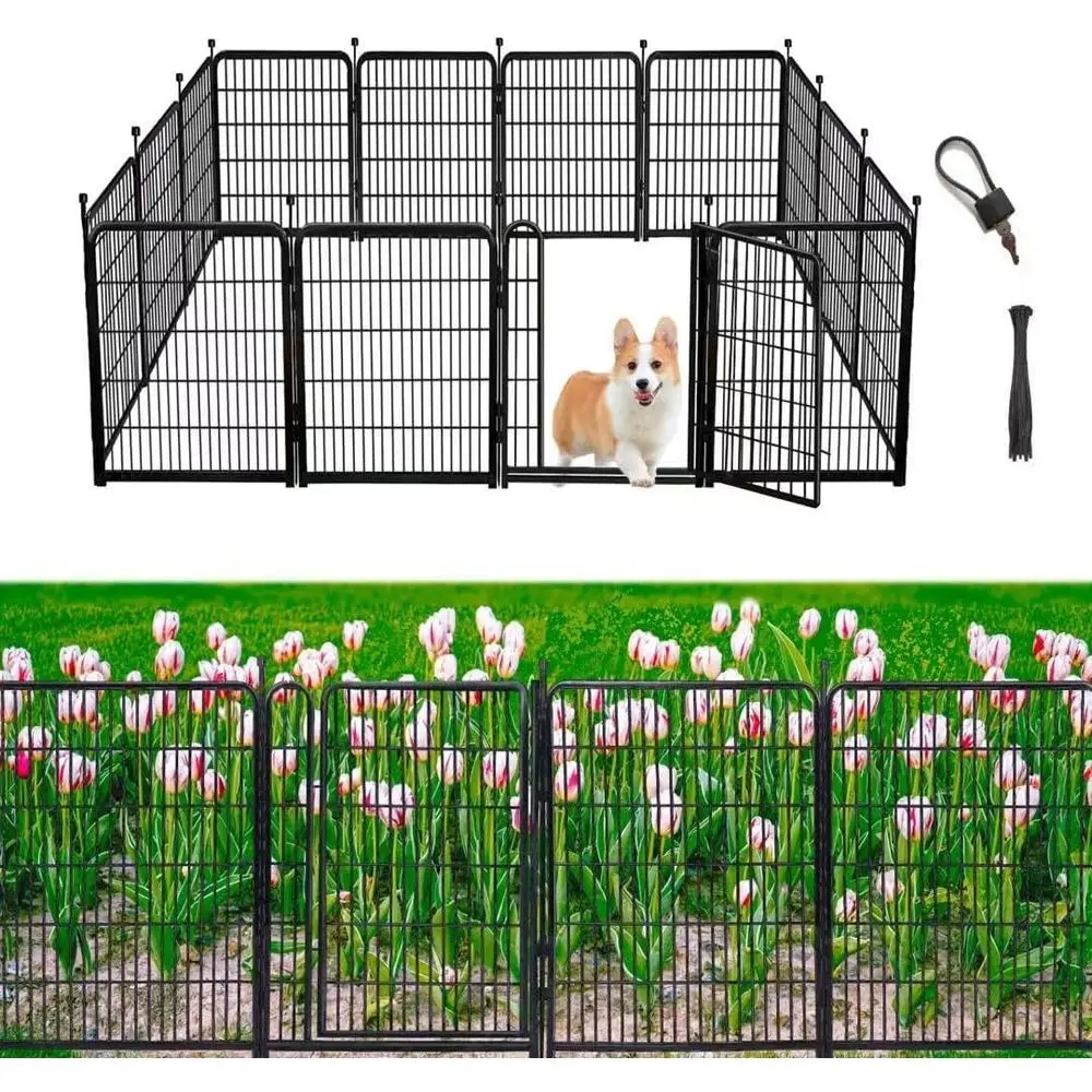 

52 Высота, 10 панелей, 22,1 дюйма, черный садовый забор с 21 воротами для собак и клубов
