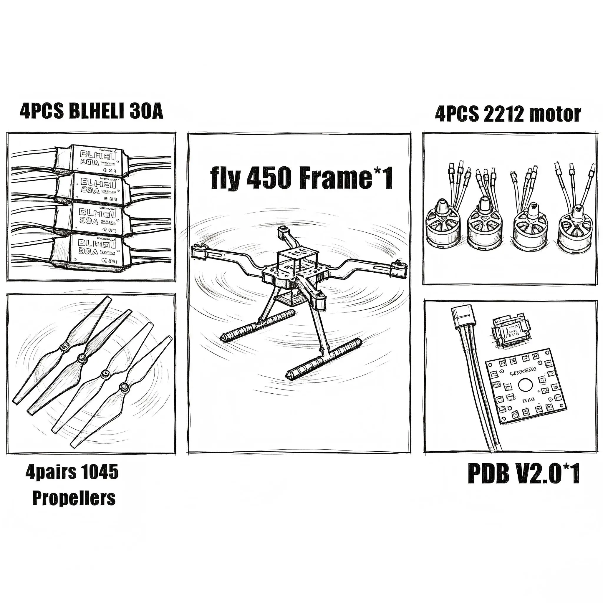 Angeltoy Autopilot Drone FLY450 Quadcopter Flip Frame Blheli 30A Esc 2212 Motor 2.4.8 32-Bit Flight Controller M8N GPS