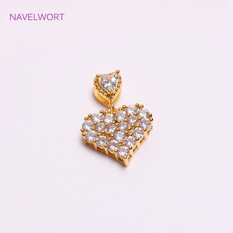 Charms For Jewelry Making,18K Gold Plated Inlaid Zircon Heart Shape Pendants DIY Fashion Jewelry Making Accessories