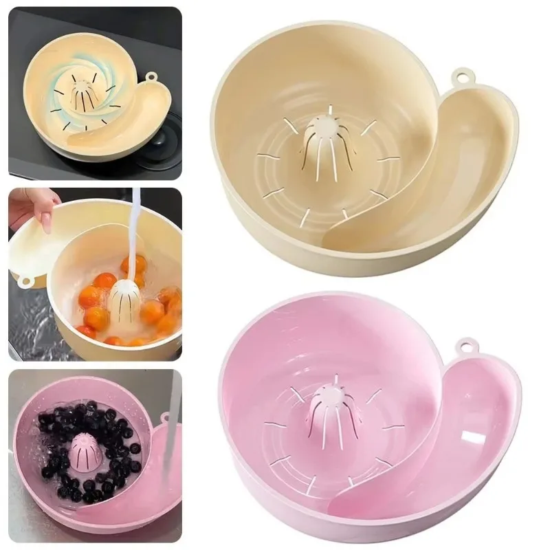New Snail Shape Fruit Drainer Basket Creative Automatic Rotation Clean Basin Vegetable Washing Basin Multi-Functional Reusable L