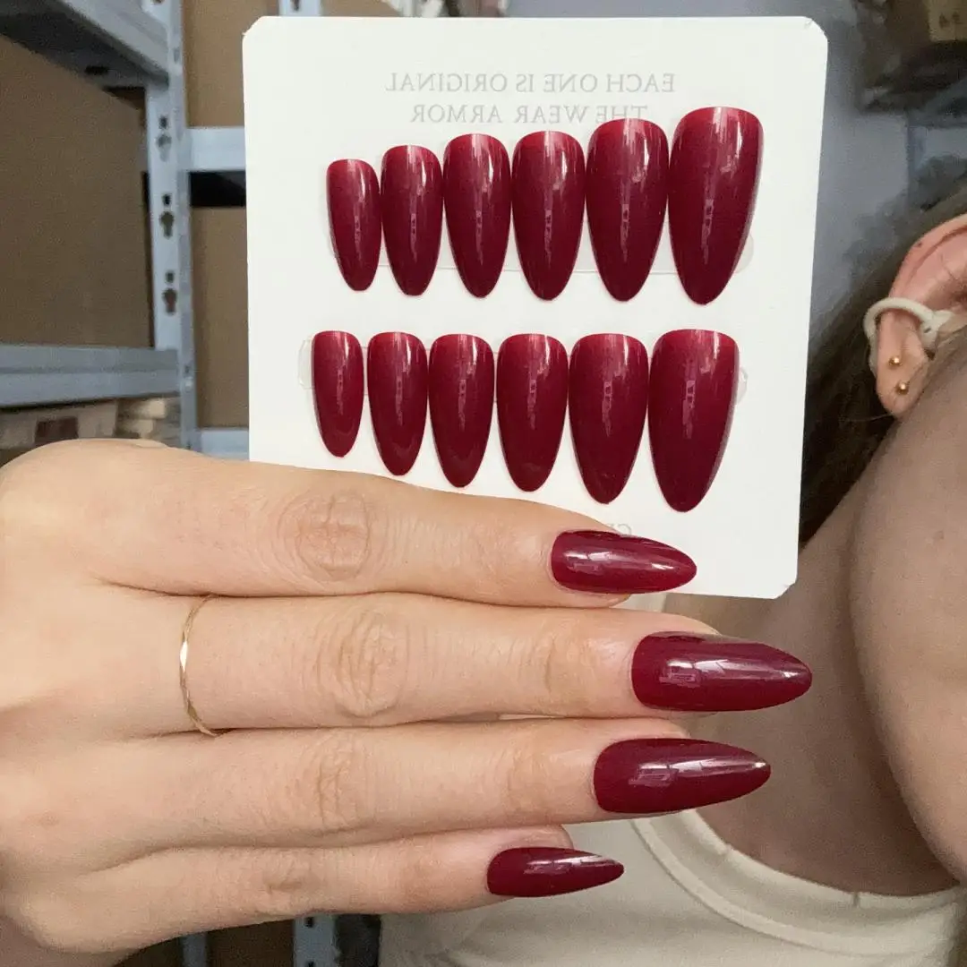 24pcs/box Medium-Length Press on Acrylic Nails Art Solid Color Simple Design False Nails Tips Removable Reusable Fake Nails Set