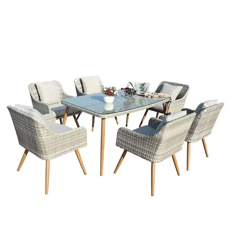 New Design Modern Furniture Europe Popular Outdoor Table and Chairs Rattan Living Room  Garden Dining Set  Without glass