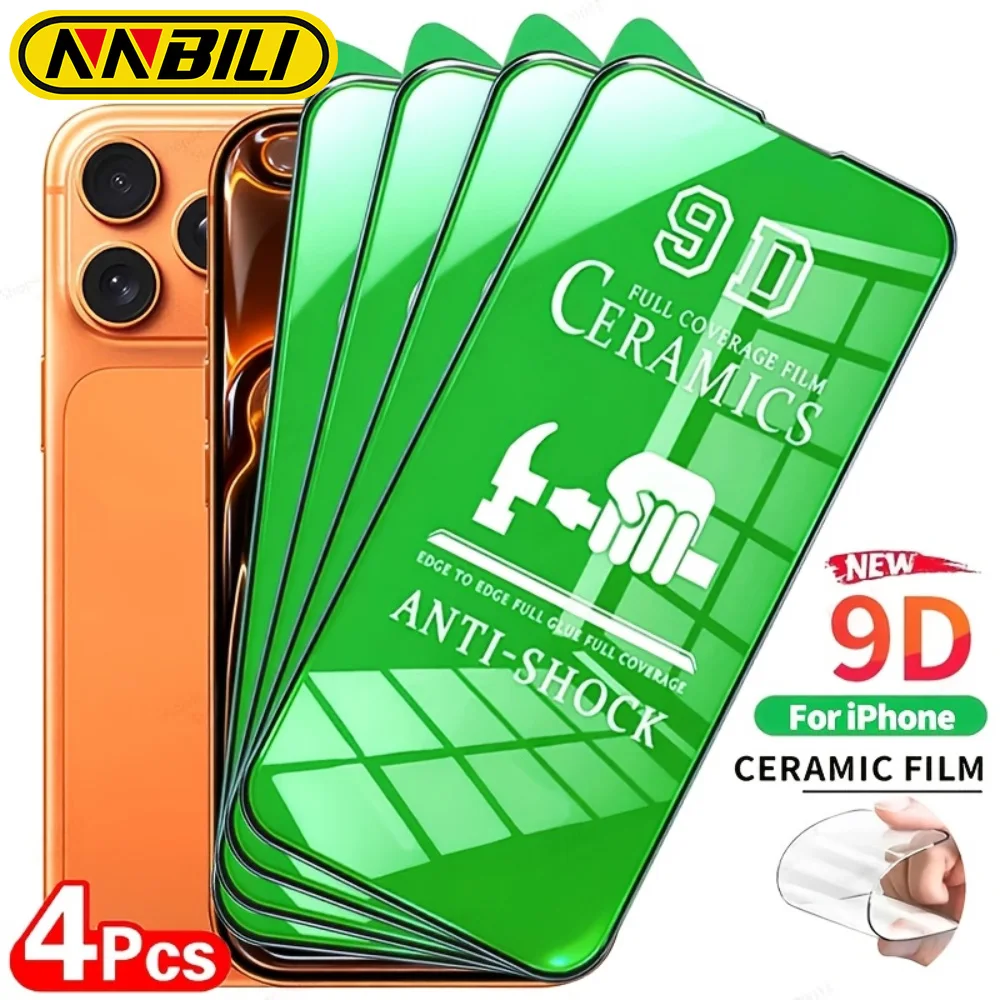NNBILI 4er-Set HD Keramik-Displayschutzfolien passend für iPhone 17 16 15 14 13 12 11 Pro Max 17e 16e X XS Max – Kein Glas