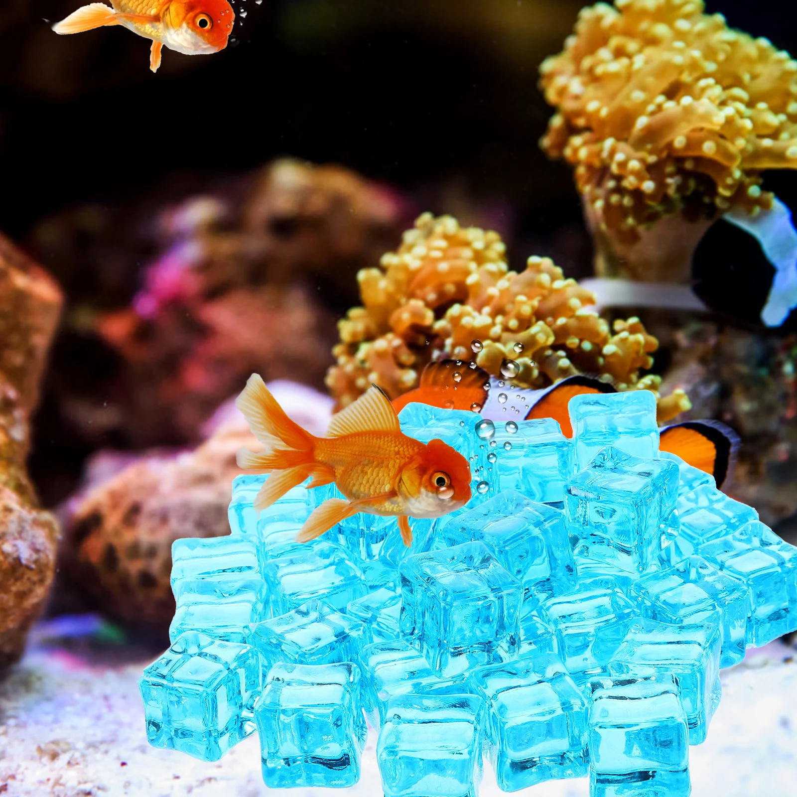 

50Pcs Reusable Plastic Ice Cubes Square Shape Transparent Artificial Ice Cubes for Fish Tank Photography Decor Props