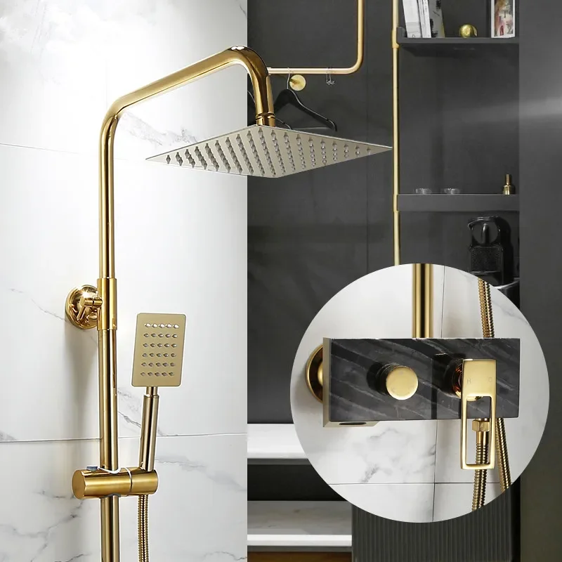 

Bathroom Shower Faucet Set Gold Marble Bathroom Rainfall Shower Mixer Tap Brass Gold Brass Bath and Shower Set