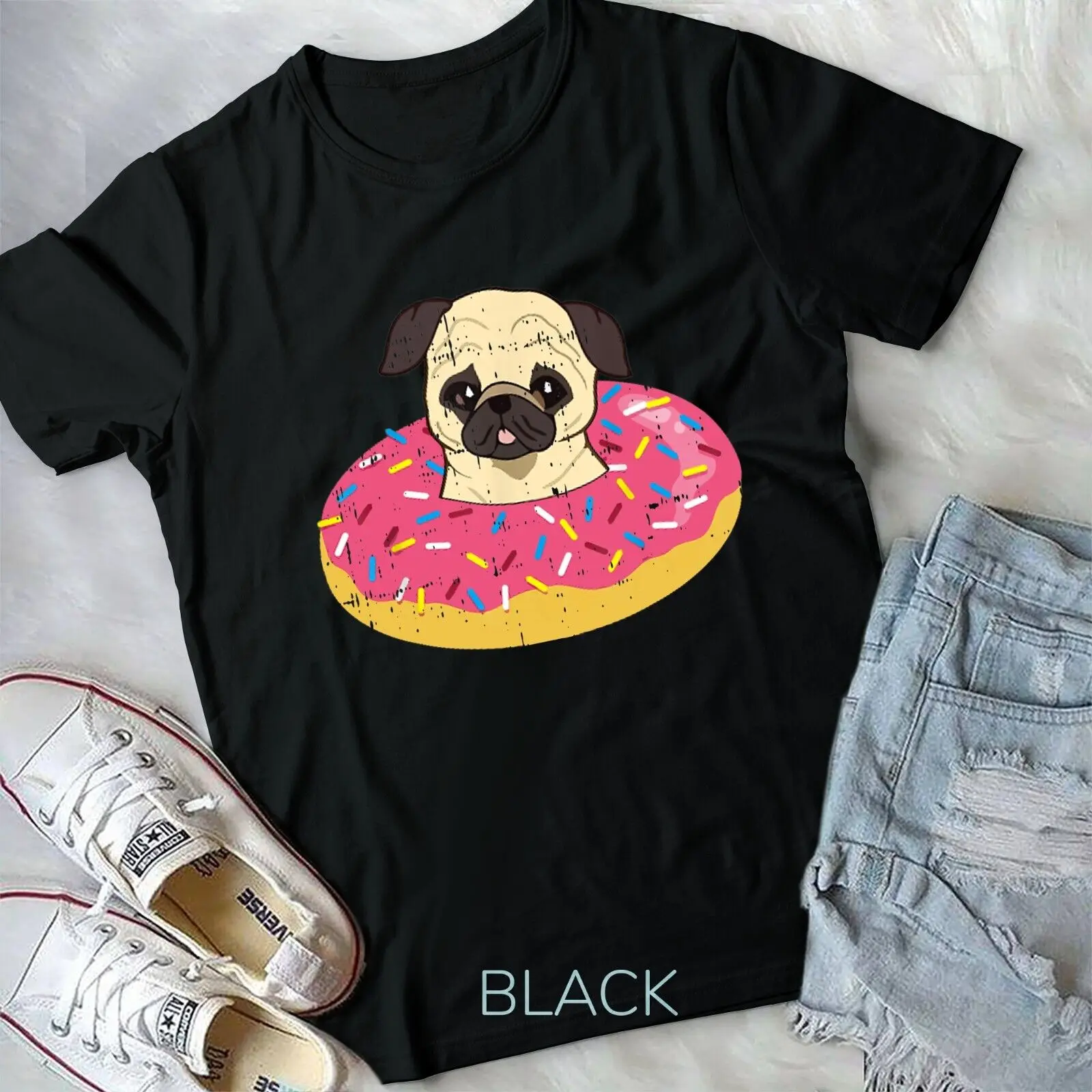 Pug Dog Doughnut Floatie Cute Donut Pet Halloween Gift Unisex T-shirt