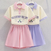 Summer Girls Clothing Set Letter Embroidered Pattern Casual Short Sleeve Tshirt+ Shorts 2Pcs Outfit Suit For 8-13 Years Kids