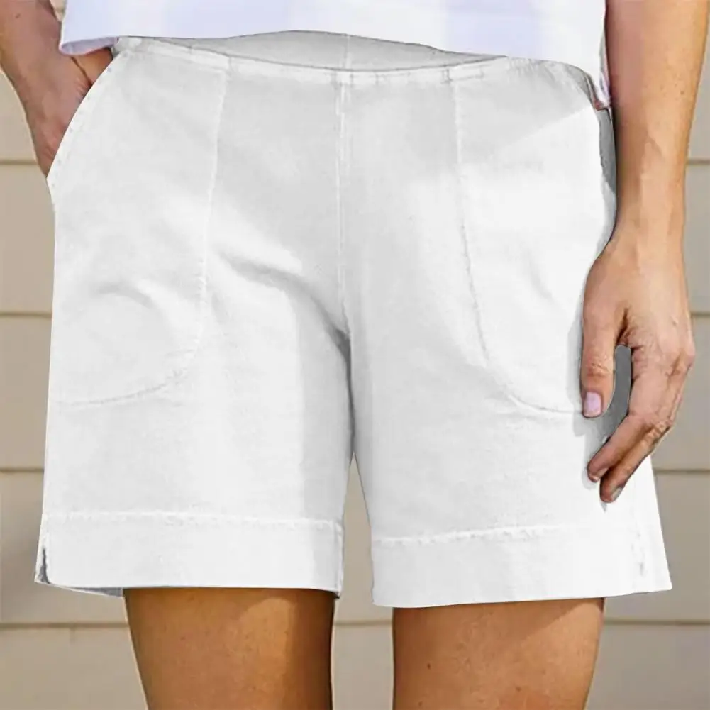 Women's Cotton Linen Shorts Elastic Waist Baggy Short Pants with Pockets Casual Knee-Length Summer Shorts