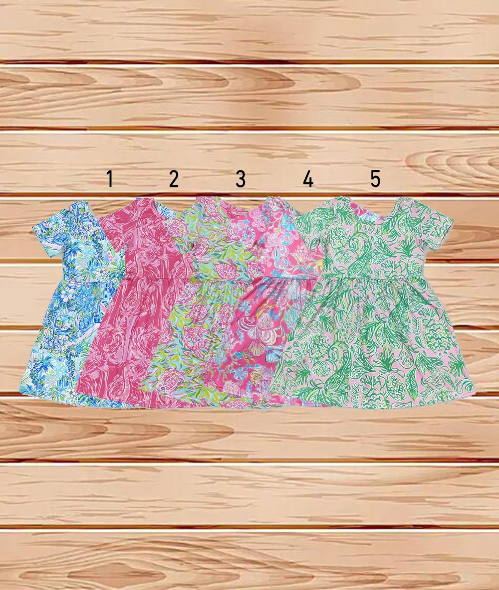 

4.4 Wholesale Hot Sale western boutique kids children Sibling Baby Girls Sea Flowers Short Sleeve Knee Length Dresses