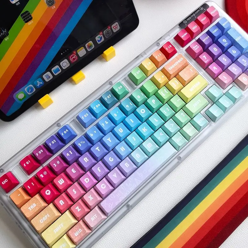 132 Key Dopamine Rainbow PBT Keycaps Hot Sublimation for Logitech K75M K98M K98s Mechanical Keyboard