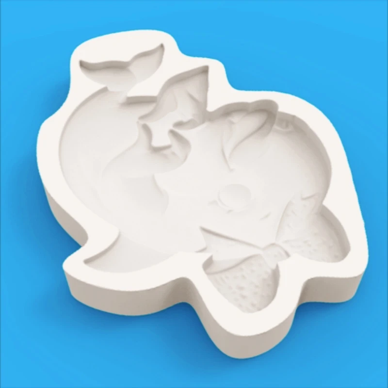 Bowknot Dolphin Silicone Mold, Fine Ribbon Texture, Double Hands Heart Shape, Chocolate Fondant Making Mold - view 4