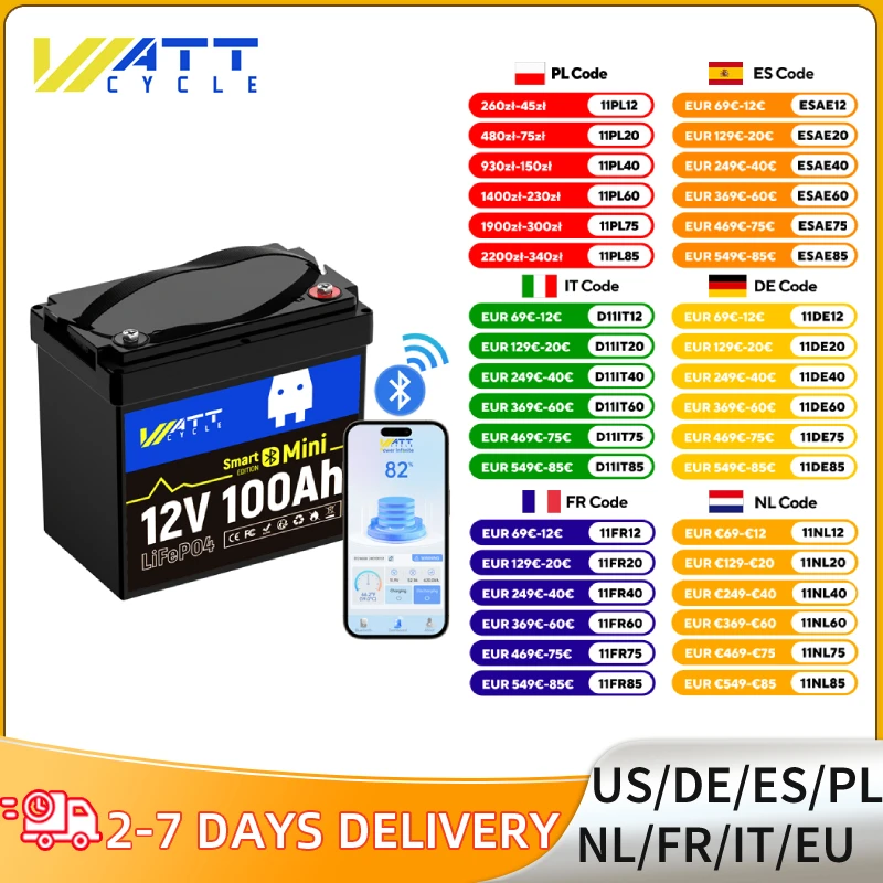 بطارية Wattcycle LiFePO4 بقدرة 12 فولت 100 أمبير في الساعة تعمل بتقنية البلوتوث في الوقت الحقيقي تضمن الاستخدام الآمن والمثالي للتخييم/الصيد في الهواء الطلق، إلخ