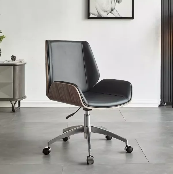 Fixed Base Piano Paint Backrest Conference Chair Home Desk Leather Chair