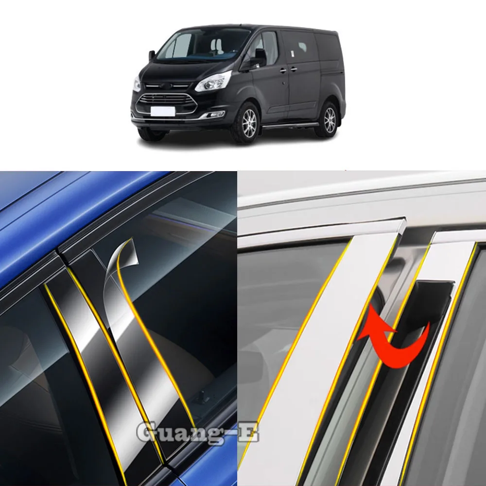 Car TPU/Glossy Mirror Pillar Post Cover Door Trim Window Molding Stickers Accessories For Ford Tourneo Custom/Taurus 2015-2022