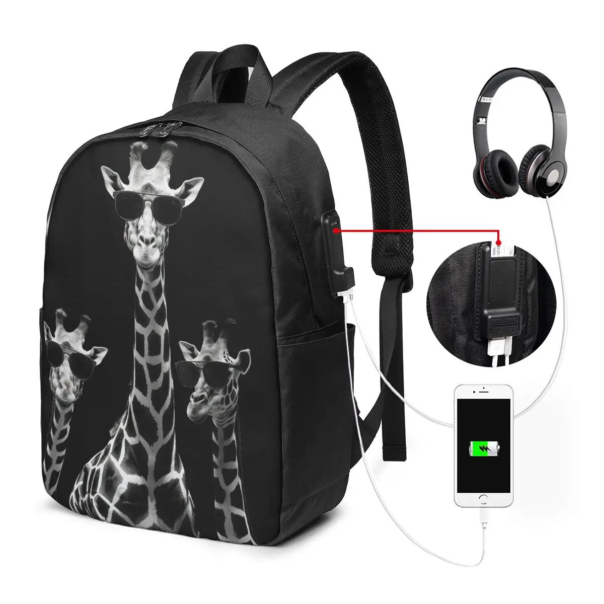 Giraffe With Glasses Backpack Travel Notebook Bag Computer College Student School Bag Laptop Shoulder Bags for Men Women