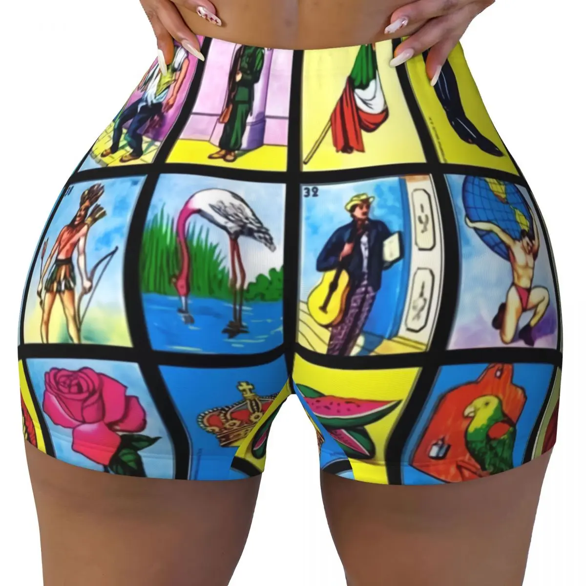 Custom Loteria Card Mexican Bingo Lottery Volleyball Biker Gym Shorts for Women Athletic Workout Yoga Shorts