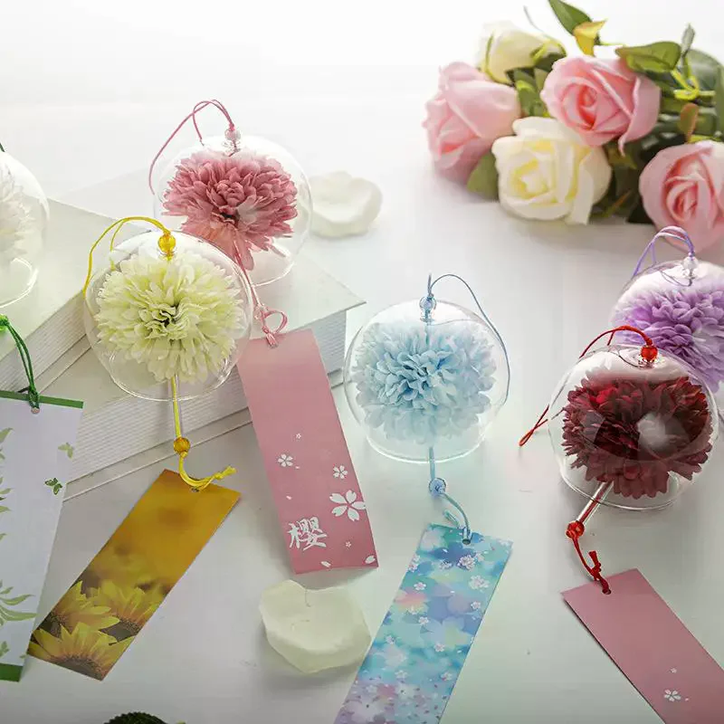 Japanese Style Glass Wind Chime With Artificial Flower Office Ornaments Home Window Garden Decor