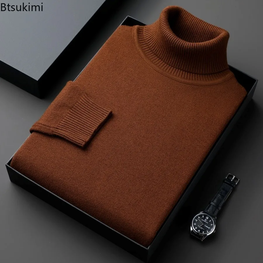 Sweater rajut pria, Turtleneck rajut kualitas tinggi padat hangat bisnis kasual musim gugur musim dingin