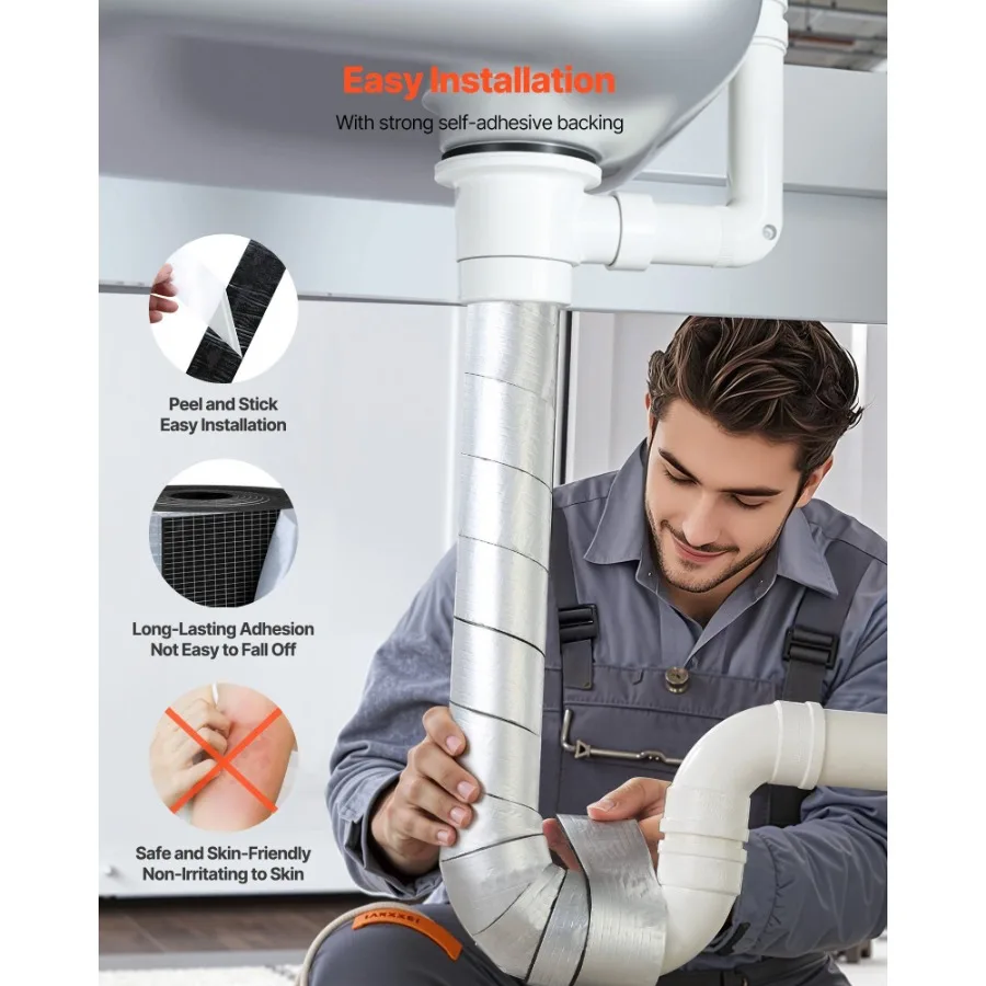 ฉนวนท่อห่อ 32.8FT x 2 นิ้วพร้อมฟอยล์อลูมิเนียมมีกาวในตัว