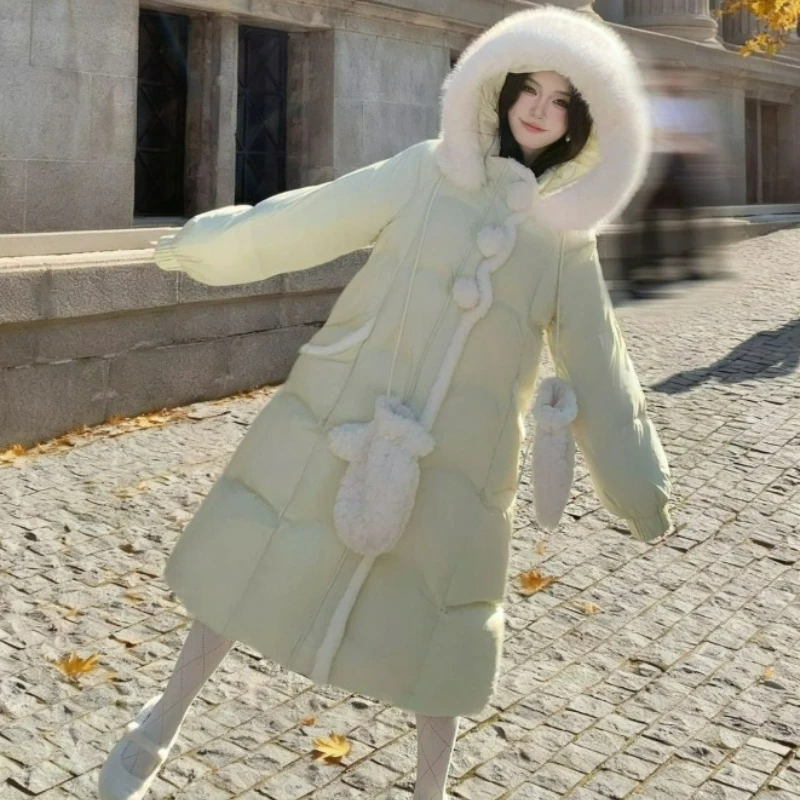 

Fashionable Design Sweet Thick Warm Coat Solid Color Zipper Large Fur Collar Hooded Cotton-padded Jacket for Women 2026 Winter