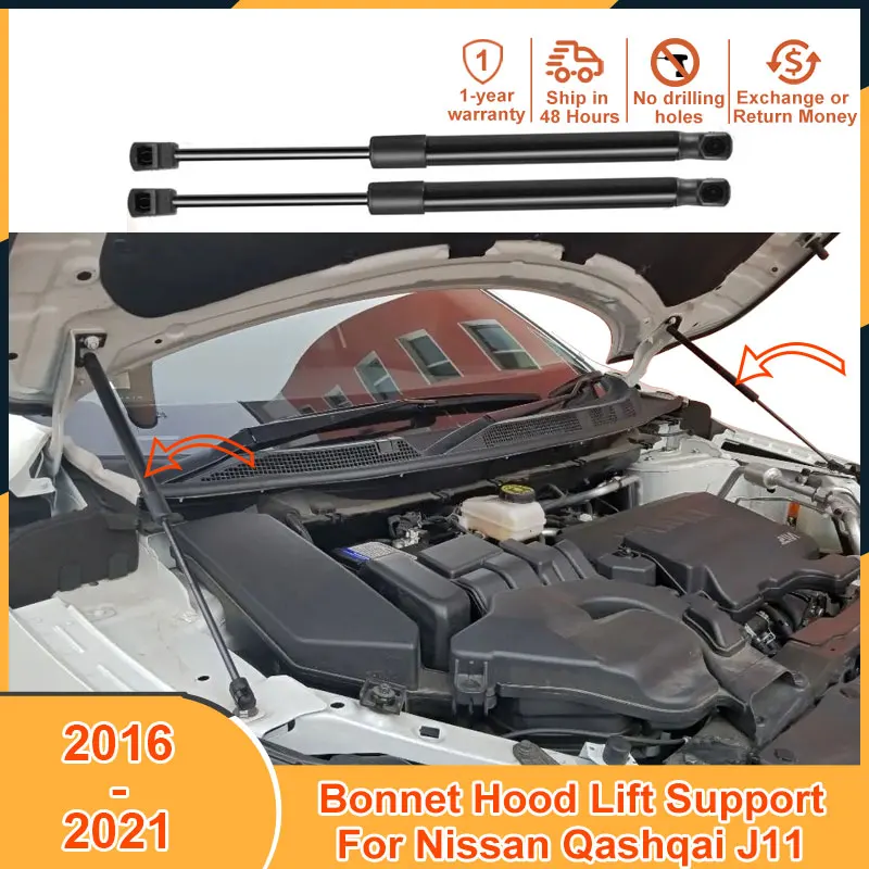 

2016-2021 Bonnet Lift Support For Nissan Qashqai J11 2017 2018 2019 2020 Accessories Shock Absorber Strut Bars Hood Damper