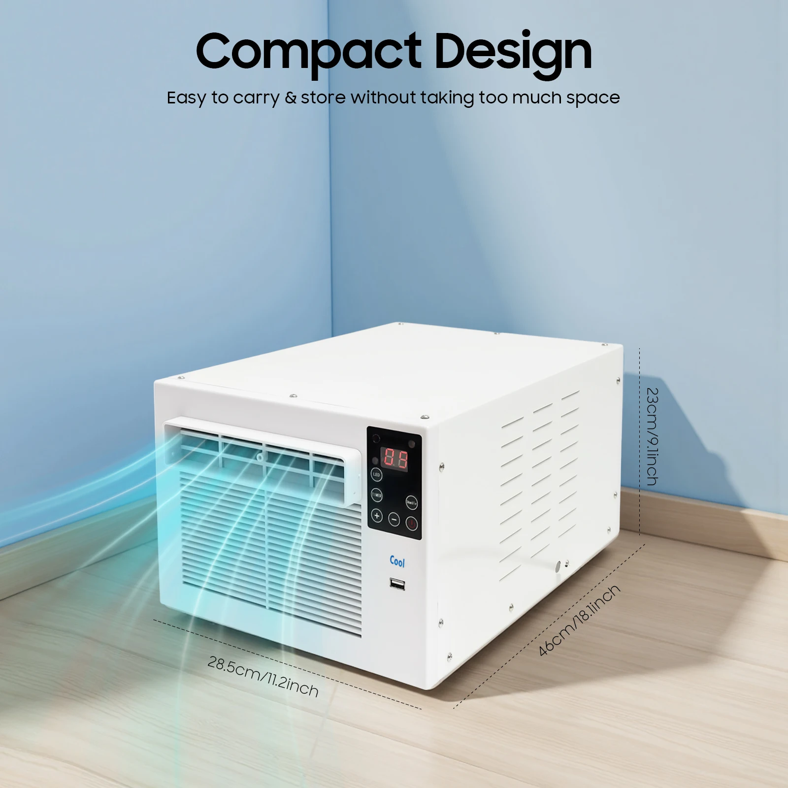 Condizionatore portatile 280W Mini telecomando 40-50dB 12H timer risparmio energetico per camera da letto ufficio casa AC spina europea