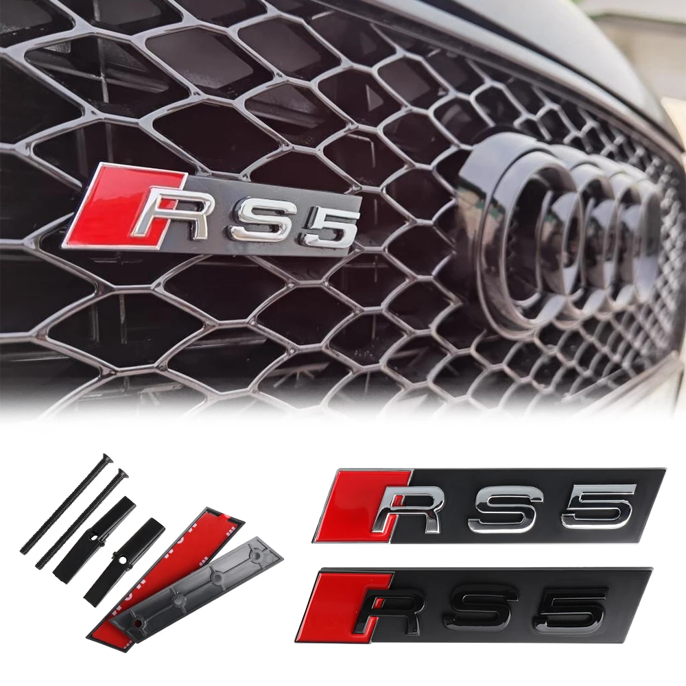 3D ABS Car Front Grille Emblem Decorative Accessories RS Badge For Audi RS3 RS4 RS5 RS6 RS7 RS8 Logo Auto Styling Modification