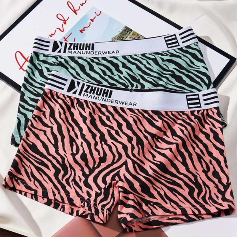 

Cotton Women's Underwear Zebra Printed Boxer Breathable Mid-rise Lingerie Sexy Boyshorts Seamless Briefs Underpants Safety Pants