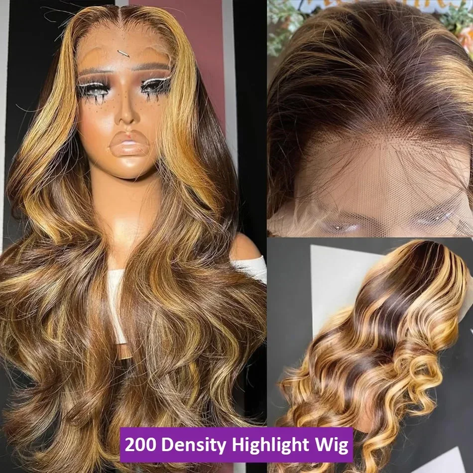 Highlight Ombre Body Wave Lace Front Wig Human Hair 13x4 13X6 4/27 Honey Blonde Lace Frontal Wigs Pre Plucked 200 Density image 4
