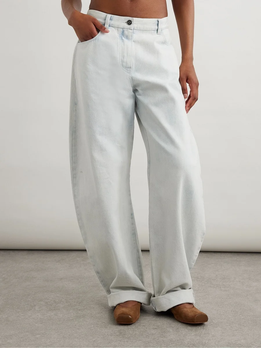

traf 2025 woman summer jeans pure cotton washed vintage casual high waist ladies wide leg pants y2k New high quality trousers