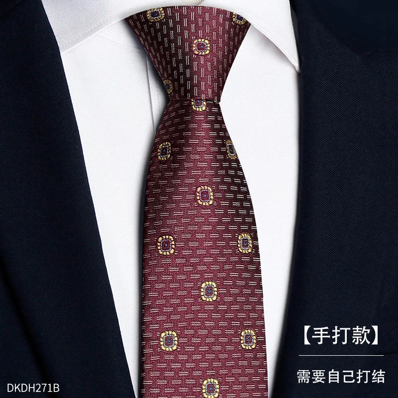 High Quality Wine Red Orange Square Pattern Wide Version 8cm Tie Men's Formal Dress Banquet Business Shirt Accessories Cravat