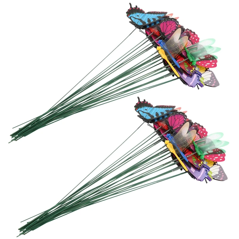 40 Pieces Garden Butterflies Stakes And 8 Pieces Dragonflies Stakes Garden Ornaments For Yard Patio, Totally 48 Pieces