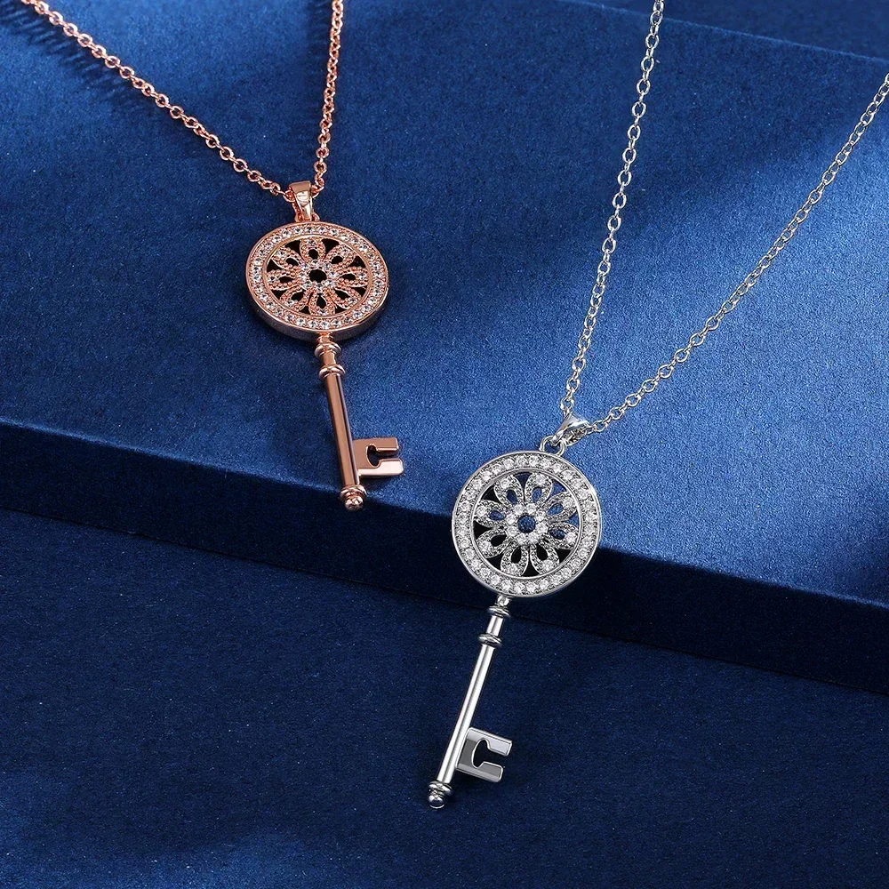 2025 Fashion Key Shape Necklace Micro Paved CZ Stone Dazzling Female Party Accessories Exquisite Gifts Women Pendant Necklaces