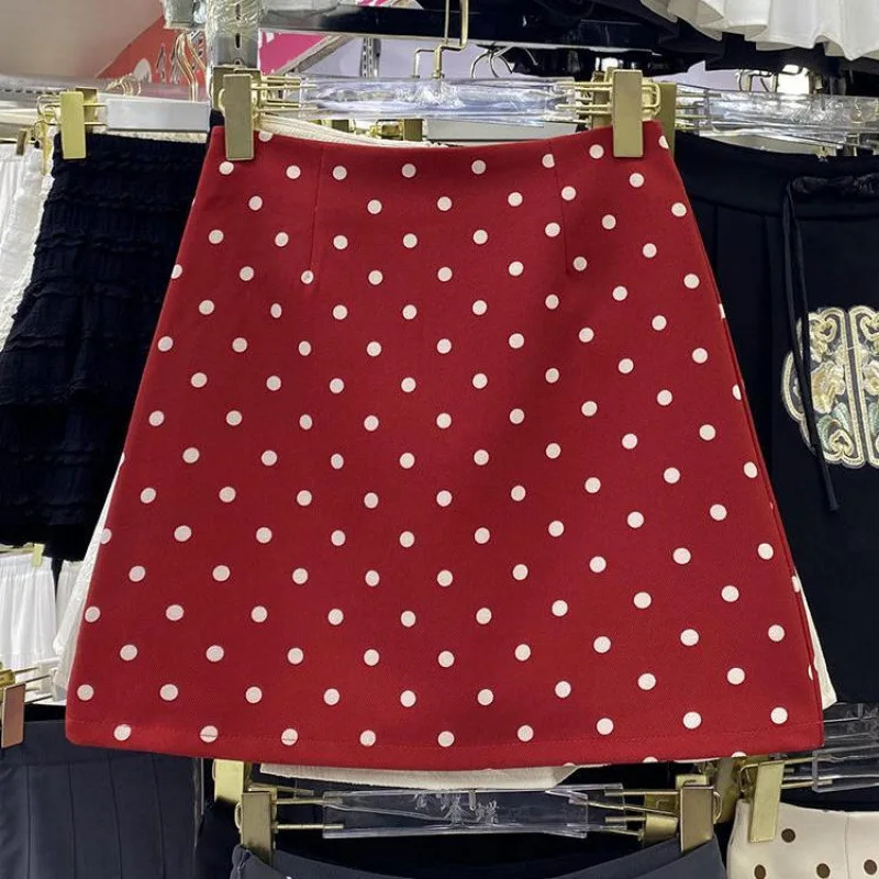 

Женская винтажная красная юбка в горошек с высокой талией, уникальная утягивающая элегантная облегающая юбка, повседневная весна-лето