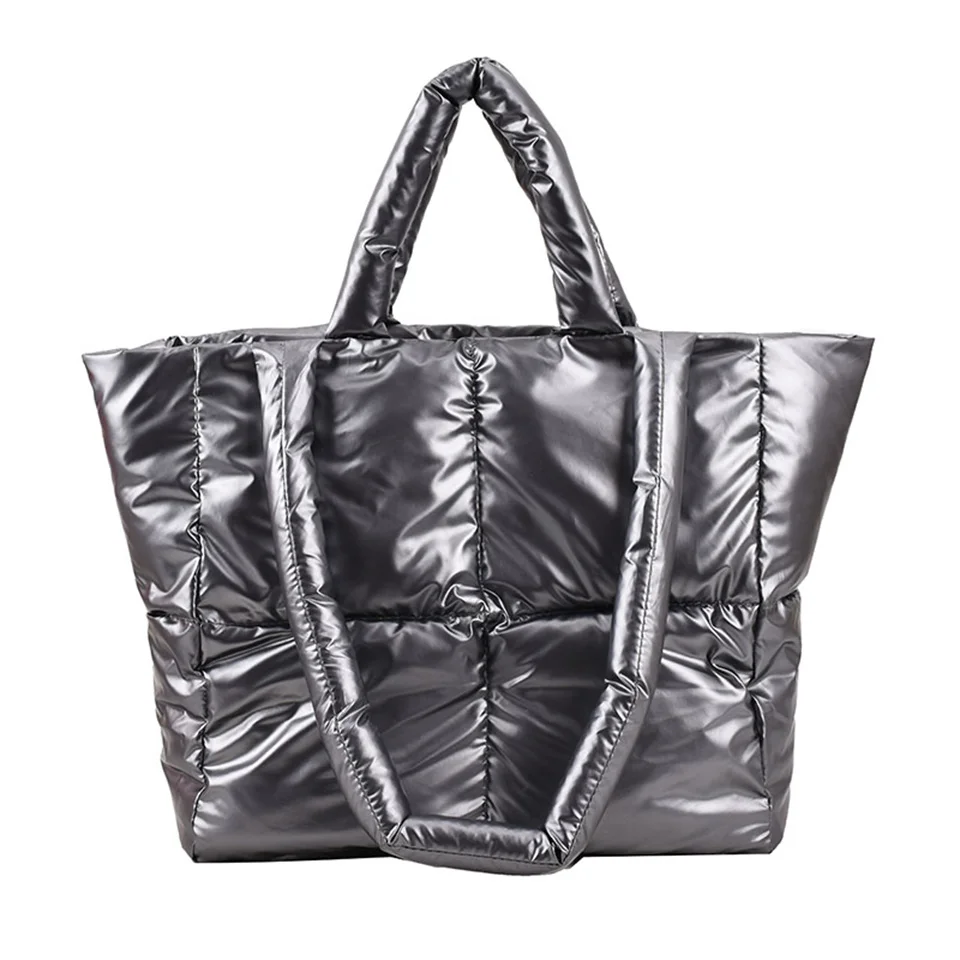 

Ladies Fashion Feather Padded Quilted Shoulder Bag Women High Quality Large Capacity Tote Bags Space Cotton Luxury Shopper Bag