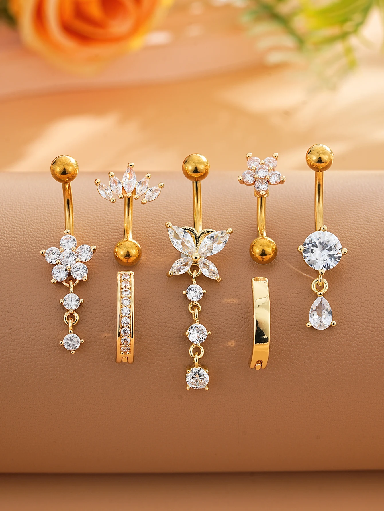 3-8 Stück/Set Gemischte Bauchnabelpiercing-Sets Lange Hängende Gebogene Bauchnabelringe Nombril Ombligo Damen 14G Schmetterling Bauchnabelpiercings