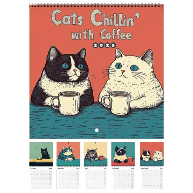 2025 Calendar Cat Design Hangable Calendar 12-Month 2025 Monthly Weekly Planner Calendar Wall Calendar for Bedroom Study Room