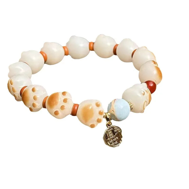 New Resin Cat Claw Lucky Cat Cartoon Bracelet Women Chinese Style Small Cute Ethnic Style Jewelry Couple Student Birthday Gift