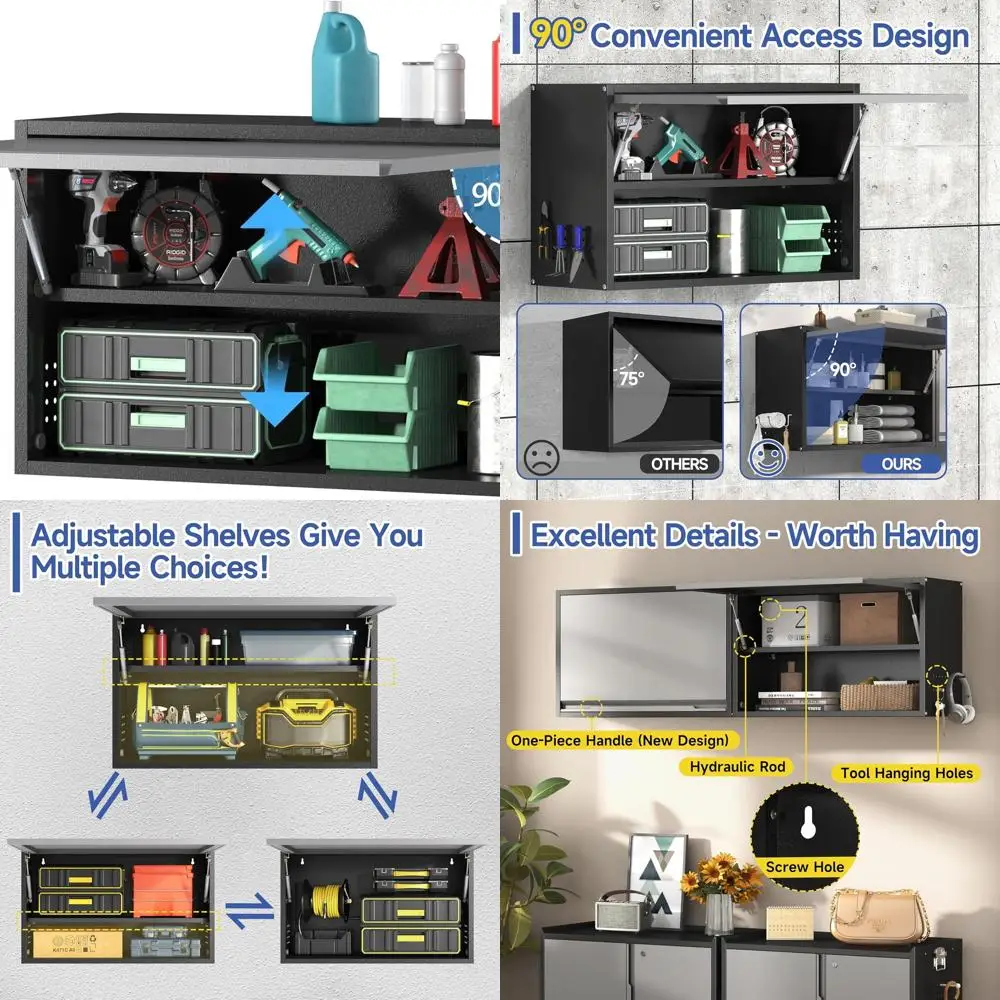 

Wall-Mounted Steel Garage Cabinet with Flip-Up Door for Storage in Home Office, RV, and Warehouse (19.7 H)