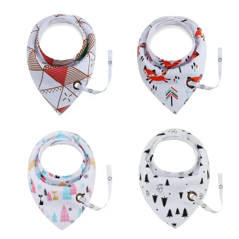 Baby Bibs Cotton Baby Feeding Apron Cute Baby Girls Boys Cartoon Feeding Scarf Bib Collar Bib Burp Cloth with Pacifier Chain