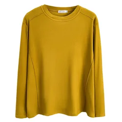 Autumn And Winter 100KG Casual DE Velvet Fabric Warm T-Shirt Plus Size Women's Long-sleeved Fold Shoulder Tops