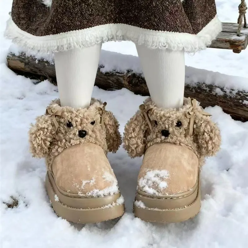

Мягкие, милые и плюшевые толстые теплые зимние ботинки с зимним узором щенка, хлопковые сапоги для женщин, модная теплая обувь