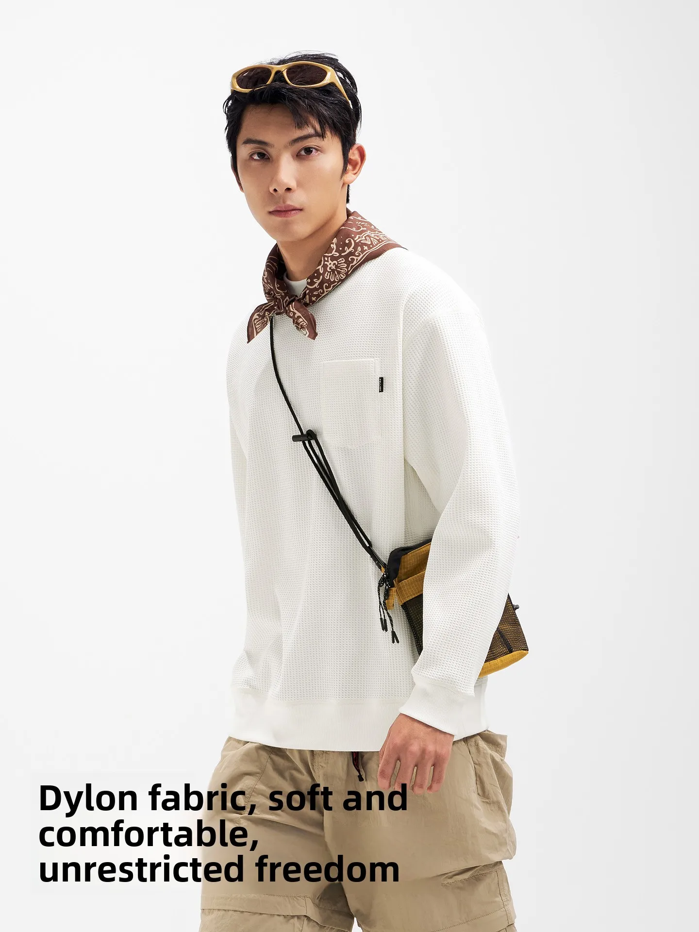 Pelliot Outdoor Long Sleeve T-Shirt Unisex Casual Waffle Pattern Indoor Sports Top Breathable Antibacterial Sweat Absorbent W...