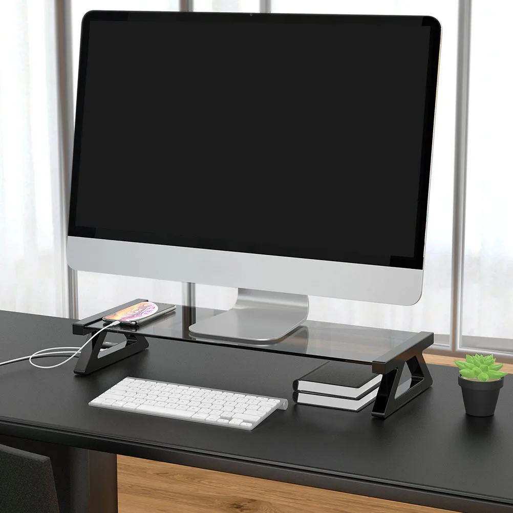

1Set Desktop Laptop Stand Riser Rack ABS Tempered Glass Material Neck Comfortable Pc Storage Monitor Stand Laptop Standing Rack